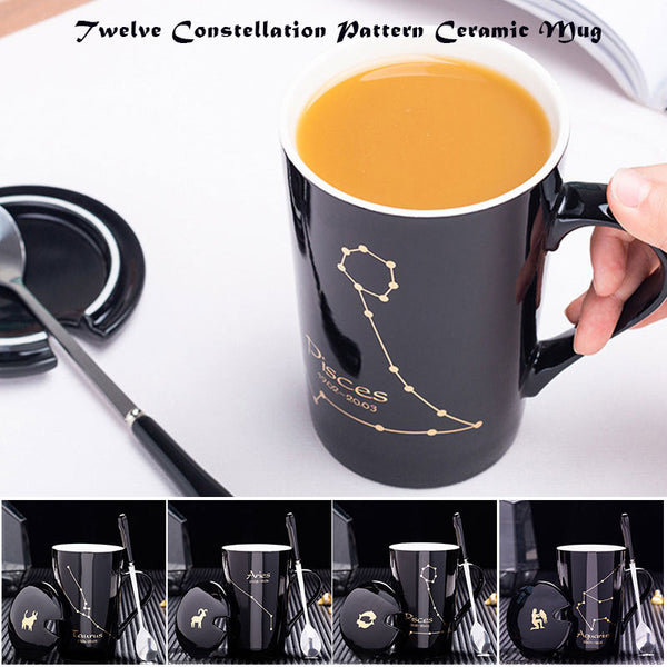 Astrological Signs Ceramic Mug with Lid Spoon