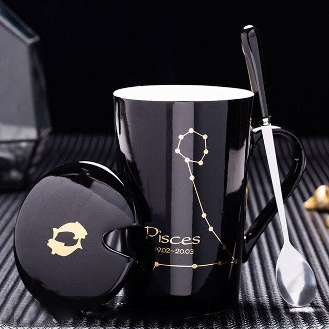 Astrological Signs Ceramic Mug with Lid Spoon